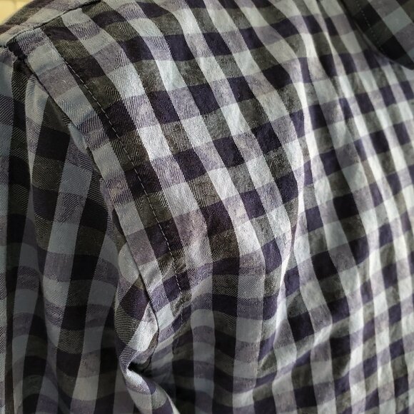 Bugatchi Blue and Black Checkered Casual Button Down Shirt - Picture 5 of 14